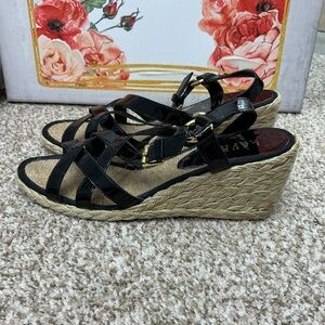 Lauren Ralph Lauren Black Patent Espadrille Wedges